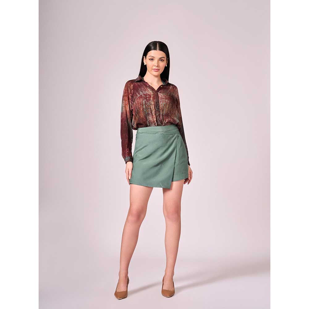 KOSWI Maroon Print Shirt with Skirt (Set of 2)