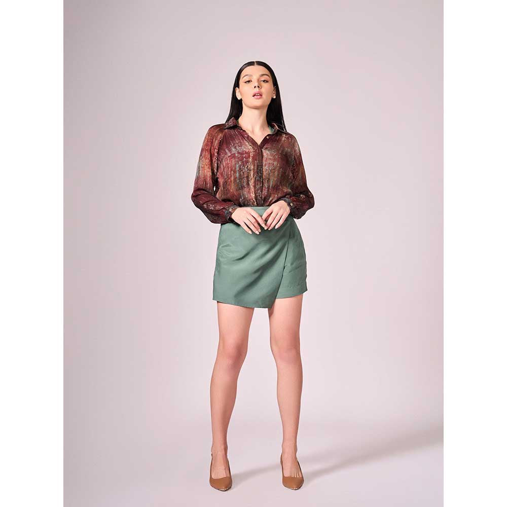 KOSWI Maroon Print Shirt with Skirt (Set of 2)
