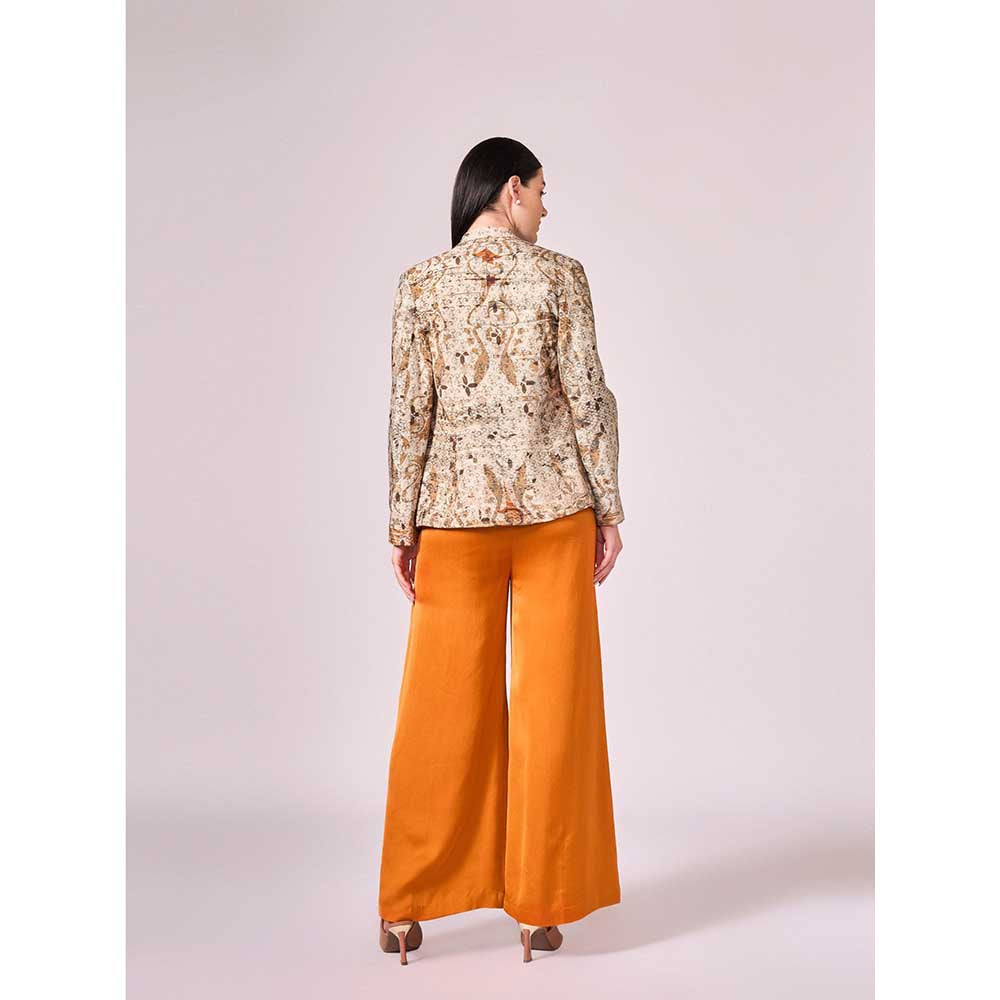 KOSWI Browns Abstract Print Jacket with Blouse and Pant (Set of 3)