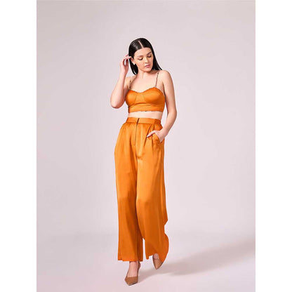 KOSWI Browns Abstract Print Jacket with Blouse and Pant (Set of 3)