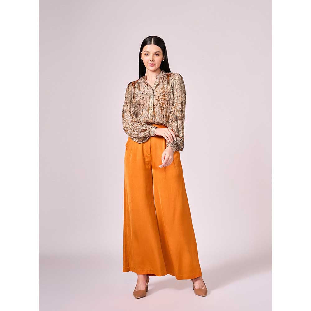 KOSWI Browns Abstract Print Shirt with Pant (Set of 2)