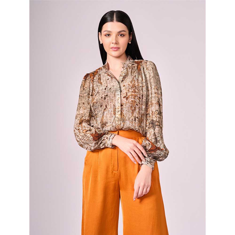 KOSWI Browns Abstract Print Shirt with Pant (Set of 2)