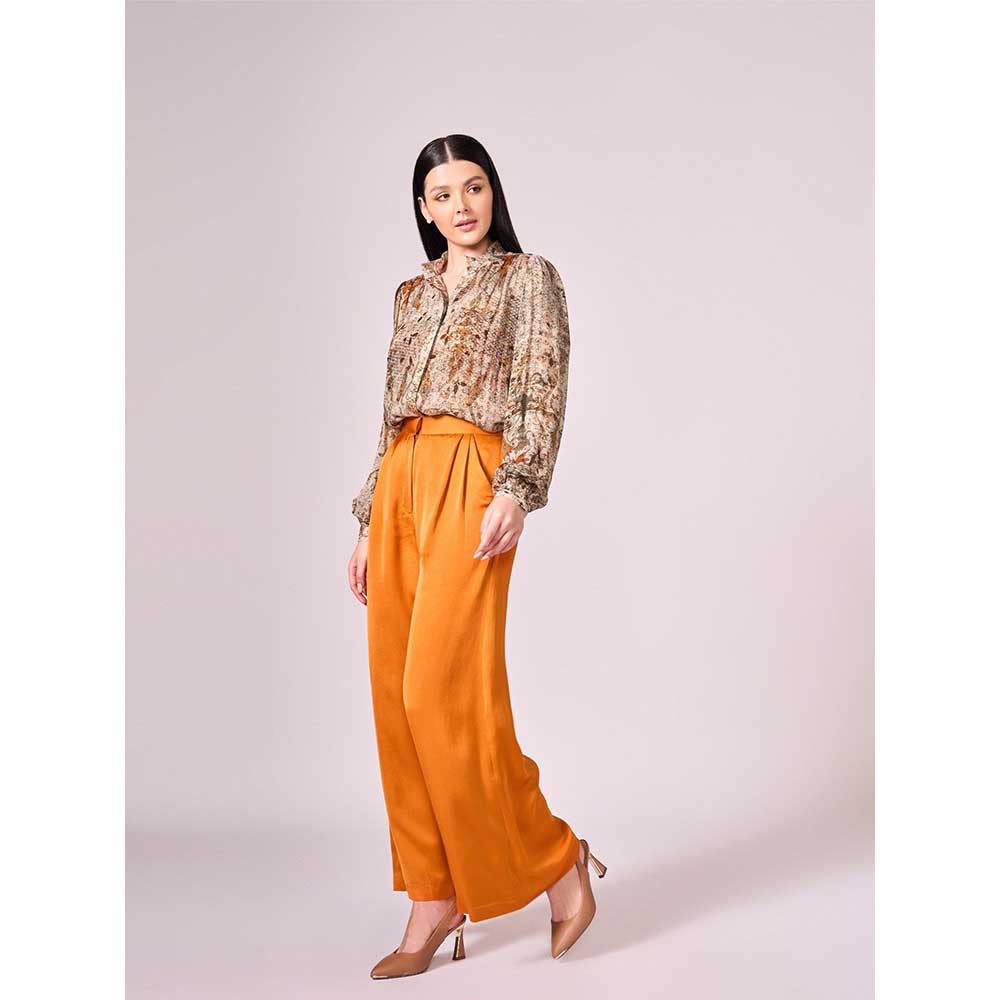 KOSWI Browns Abstract Print Shirt with Pant (Set of 2)