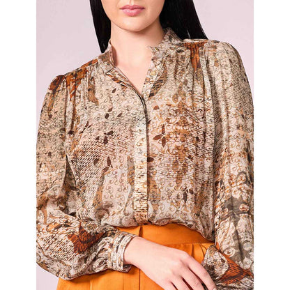 KOSWI Browns Abstract Print Shirt with Pant (Set of 2)