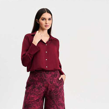 KOSWI Burgundy Cherry Colour Shirt with Pant (Set of 2)