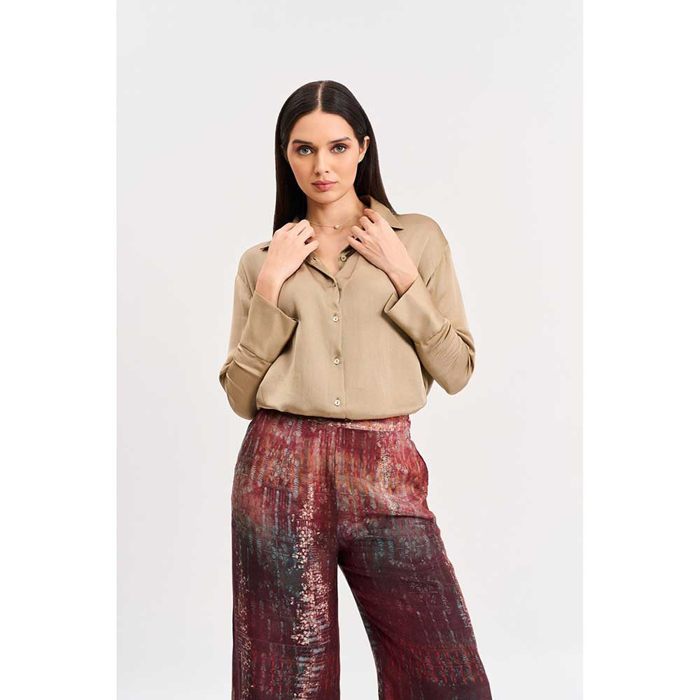 KOSWI Beige Colour Shirt with Pant (Set of 2)