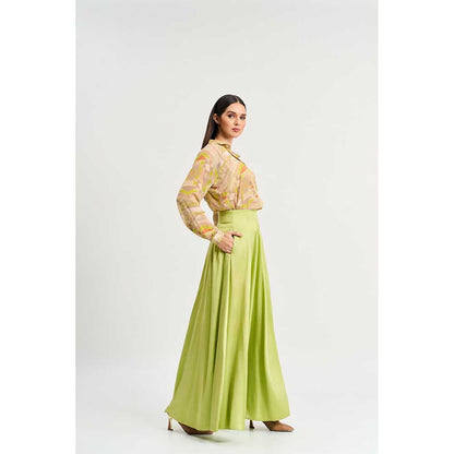 KOSWI Lime Green Geometric Print Shirt