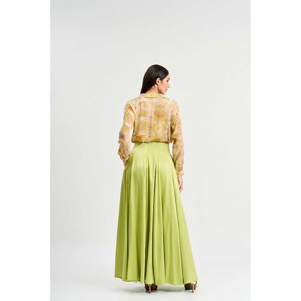 KOSWI Lime Green Geometric Print Shirt