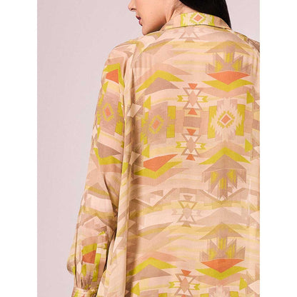 KOSWI Lime Green Geometric Print Shirt