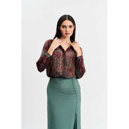 KOSWI Maroon Abstract Print Shirt