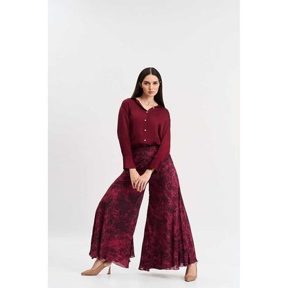 KOSWI Cherry Floral Print Flared Pant
