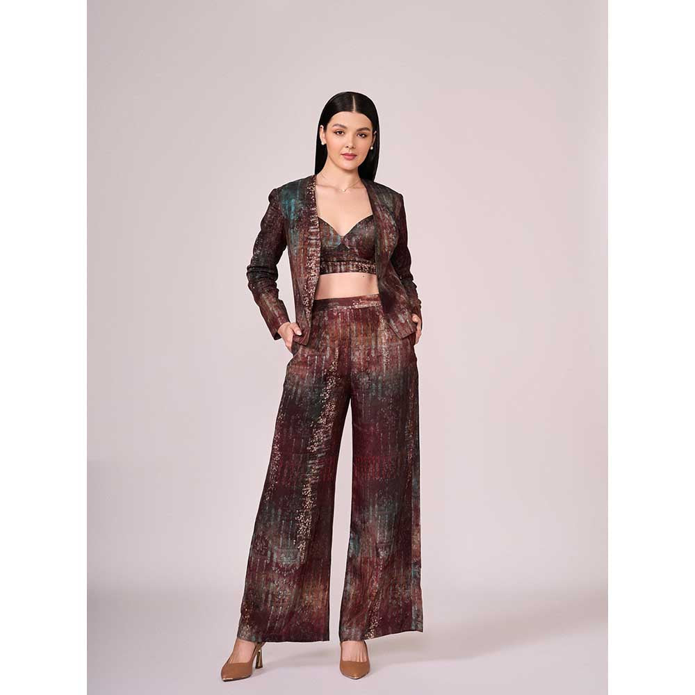 KOSWI Maroon Floral Print Flared Pant