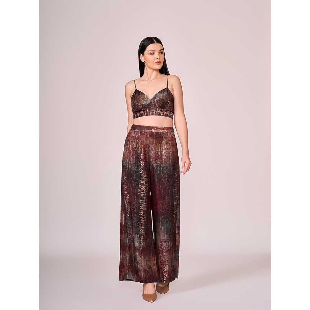 KOSWI Maroon Floral Print Flared Pant