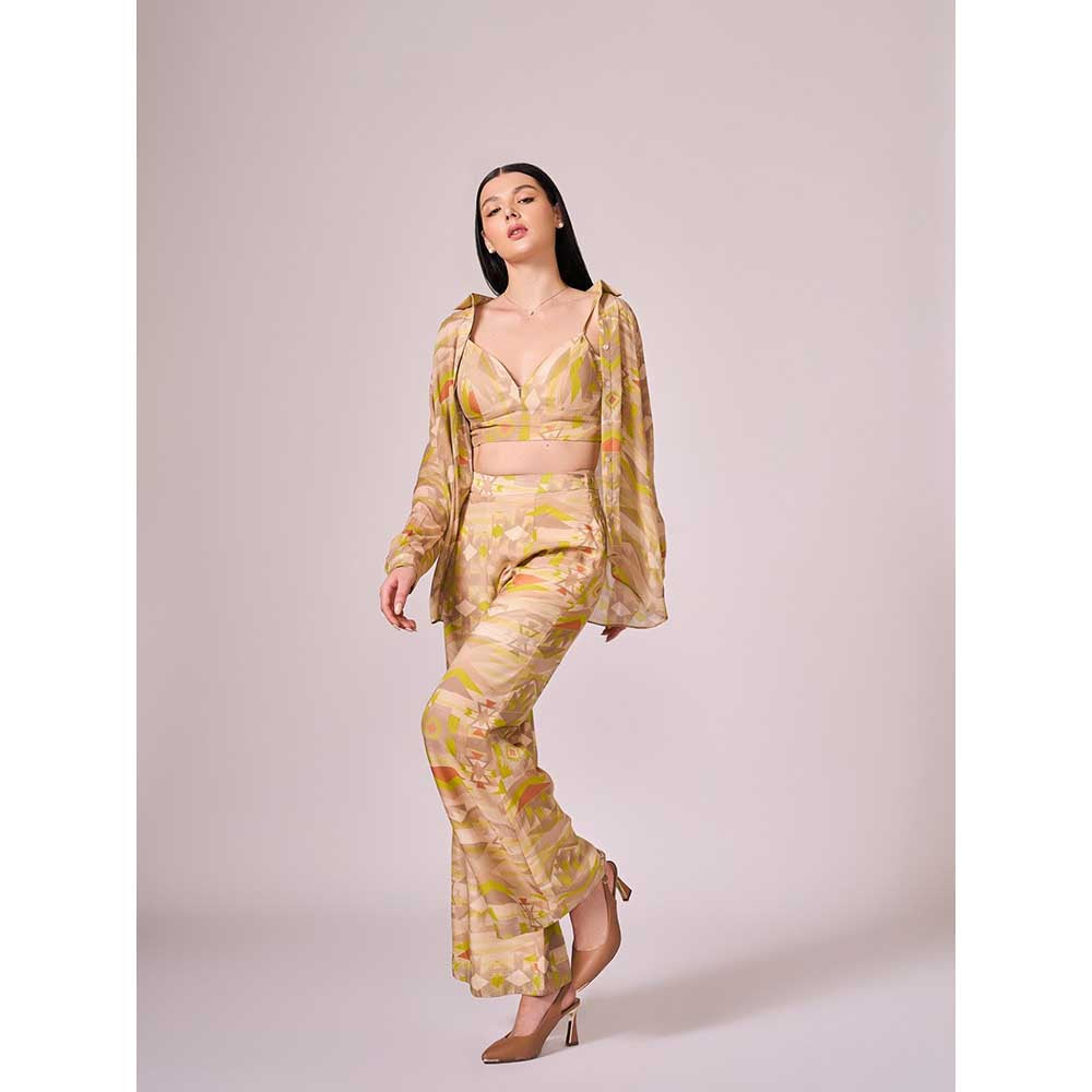 KOSWI Beige Geometric Print Wide Pant