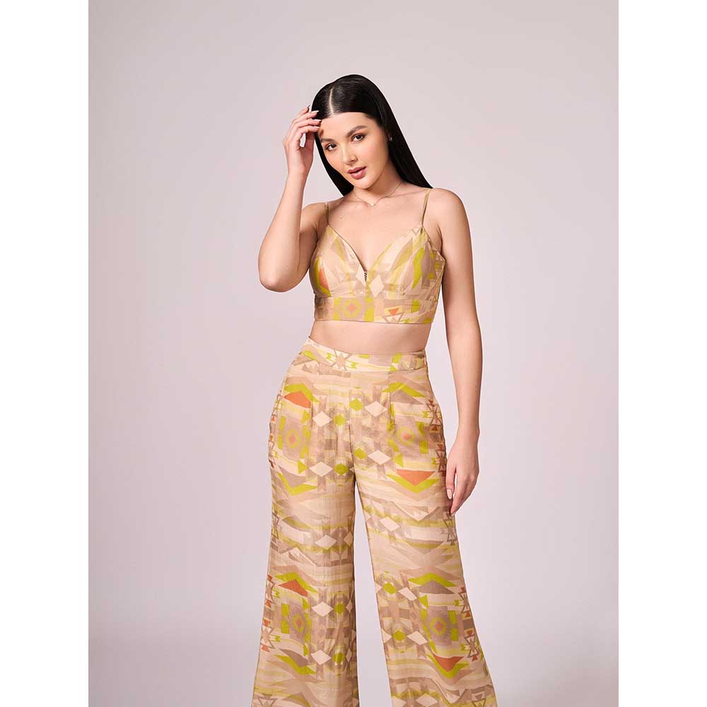 KOSWI Beige Geometric Print Wide Pant