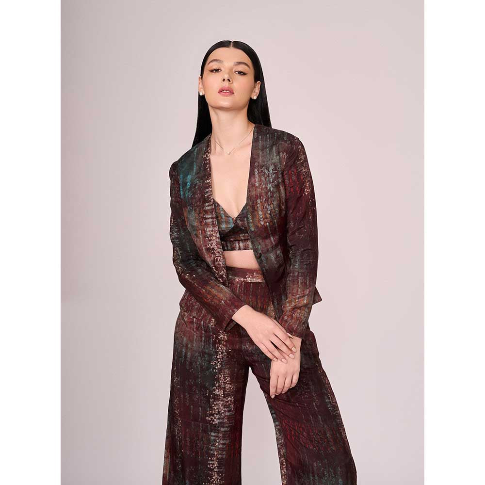 KOSWI Maroon Abstract Print Jacket