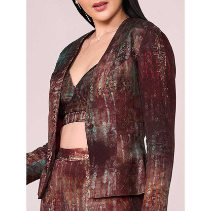 KOSWI Maroon Abstract Print Jacket