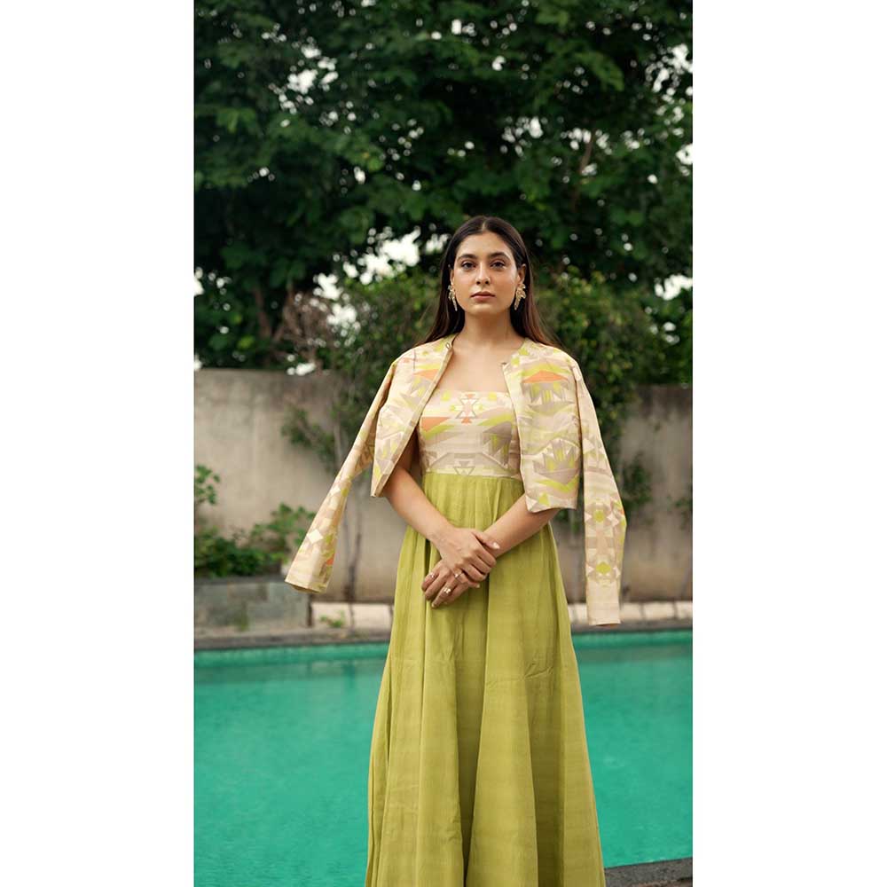 KOSWI Lime Green Geometric Print Jacket