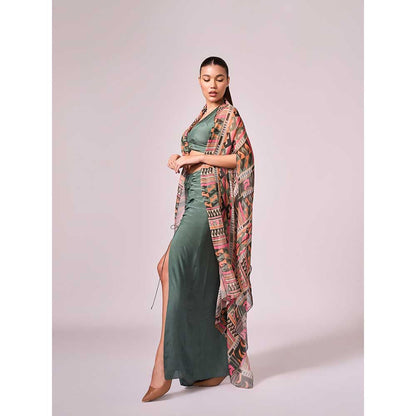 KOSWI Multi Coloured Geometric Print Cape