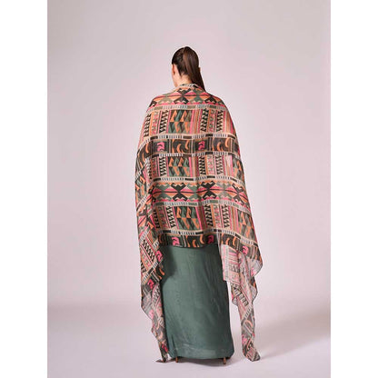 KOSWI Multi Coloured Geometric Print Cape