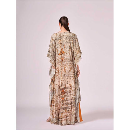 KOSWI Browns Abstract Floral Print Cape