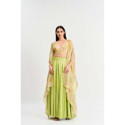 KOSWI Lime Green Geometric Print Cape