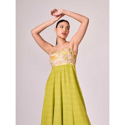 KOSWI Lime Green Geometric Print Maxi Dress