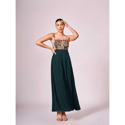 KOSWI Green Geometric Print Maxi Dress