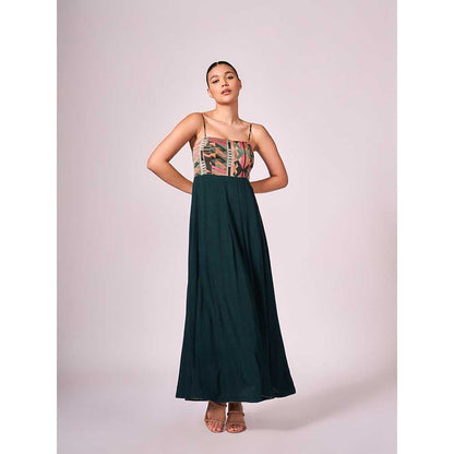 KOSWI Green Geometric Print Maxi Dress