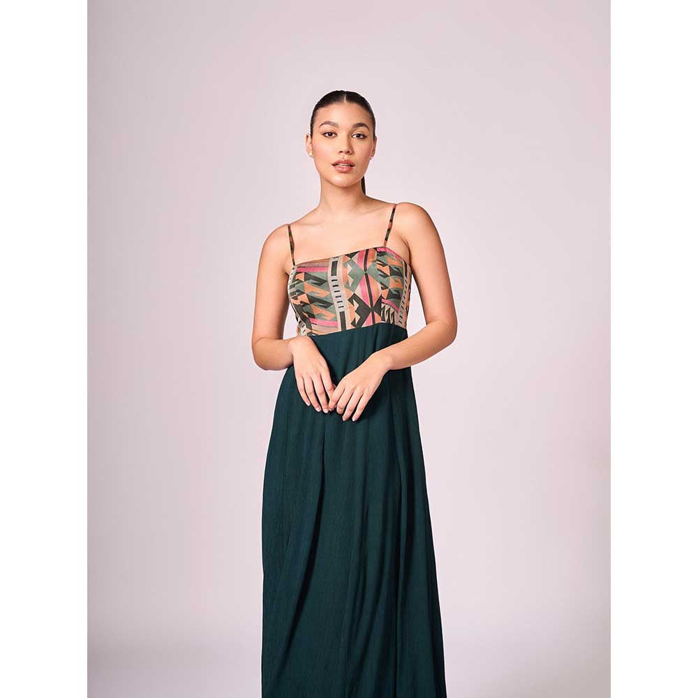 KOSWI Green Geometric Print Maxi Dress
