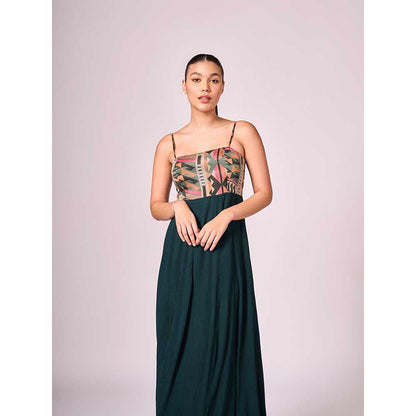 KOSWI Green Geometric Print Maxi Dress