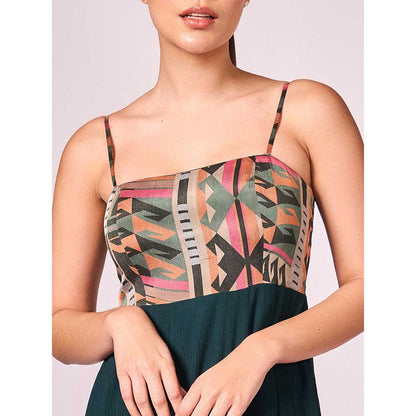 KOSWI Green Geometric Print Maxi Dress