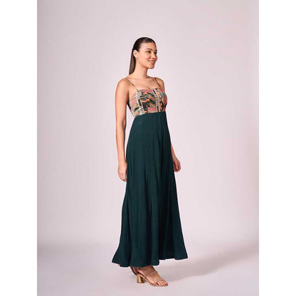 KOSWI Green Geometric Print Maxi Dress
