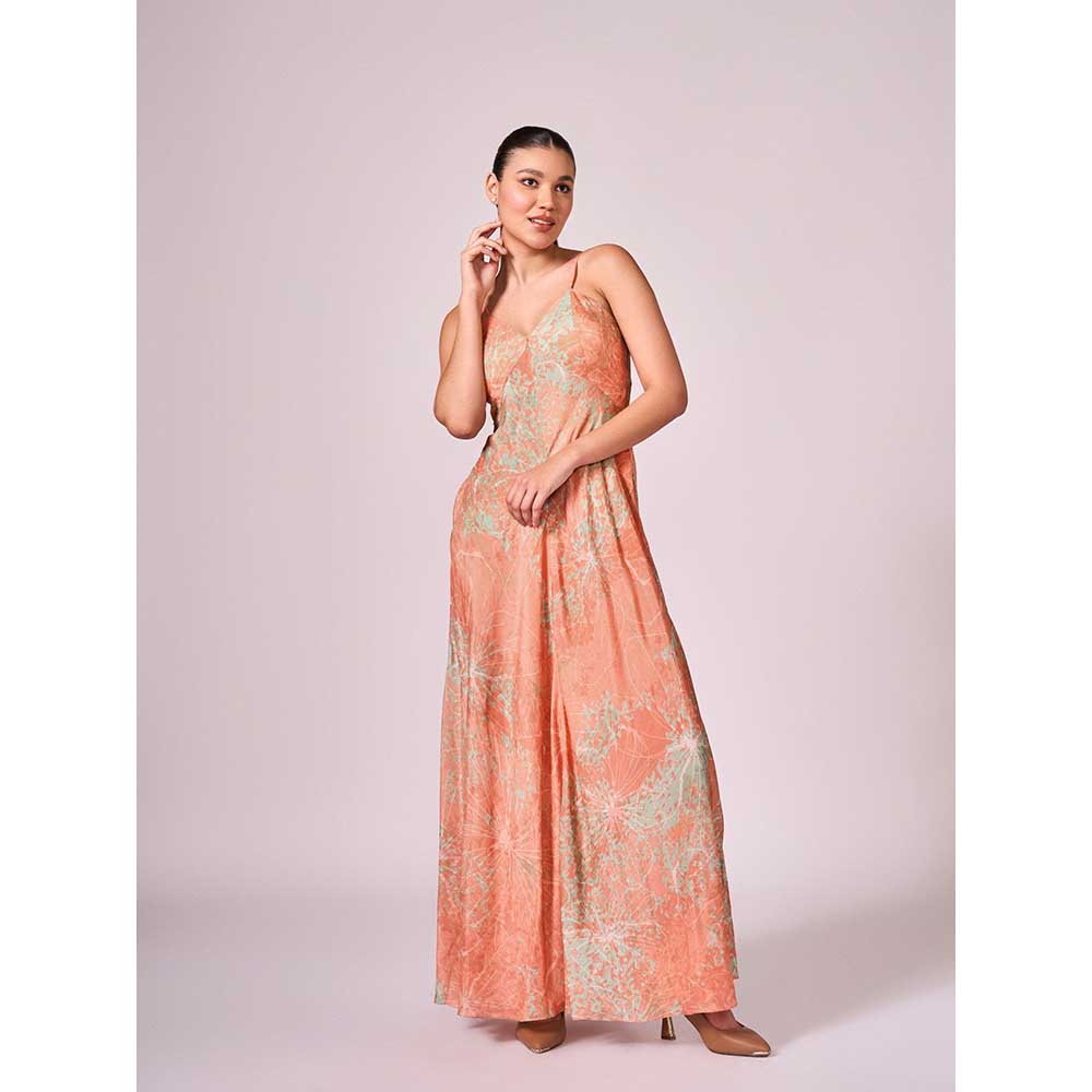 KOSWI Peach Apricot Floral Print Maxi Dress