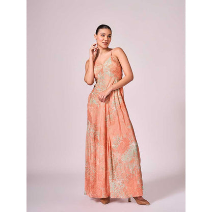 KOSWI Peach Apricot Floral Print Maxi Dress