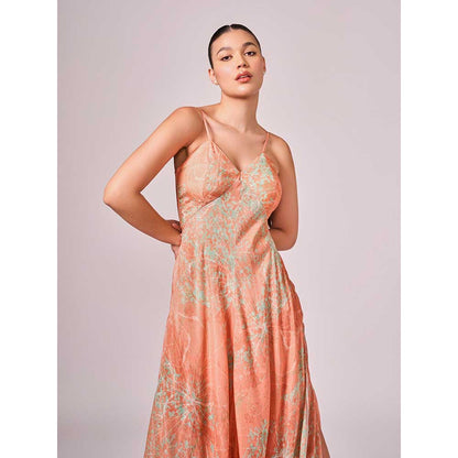 KOSWI Peach Apricot Floral Print Maxi Dress
