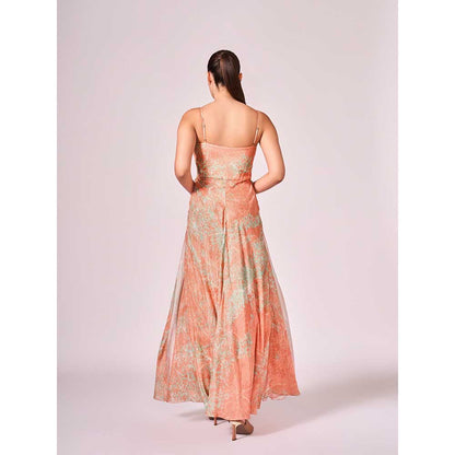 KOSWI Peach Apricot Floral Print Maxi Dress