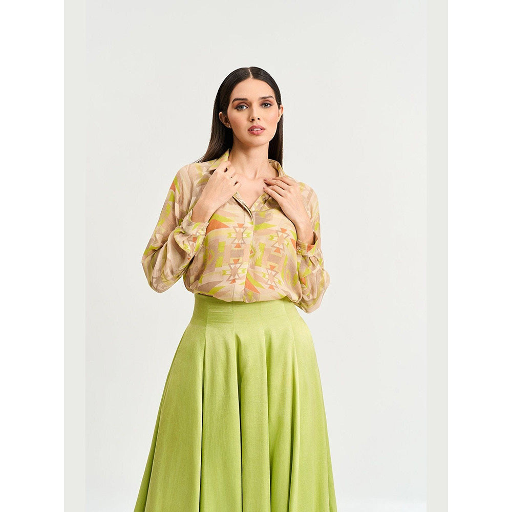 KOSWI Lime Green Geometric Print Shirt