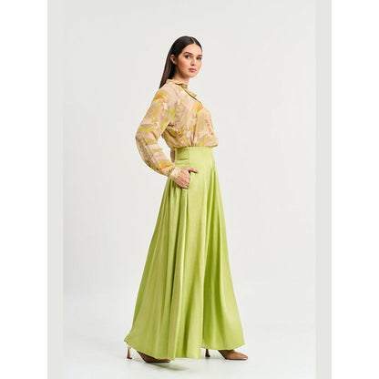 KOSWI Lime Green Geometric Print Shirt