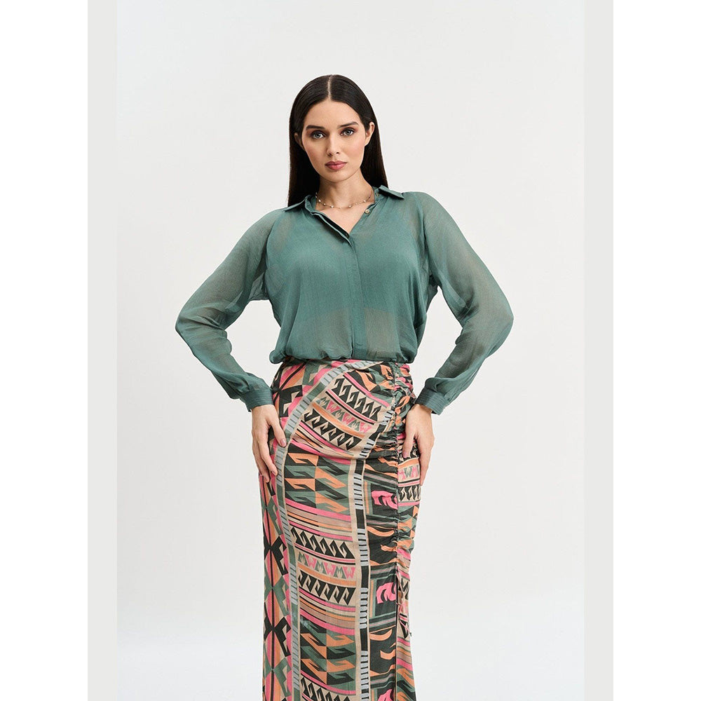 KOSWI Chalk Green Solid Button Down Shirt