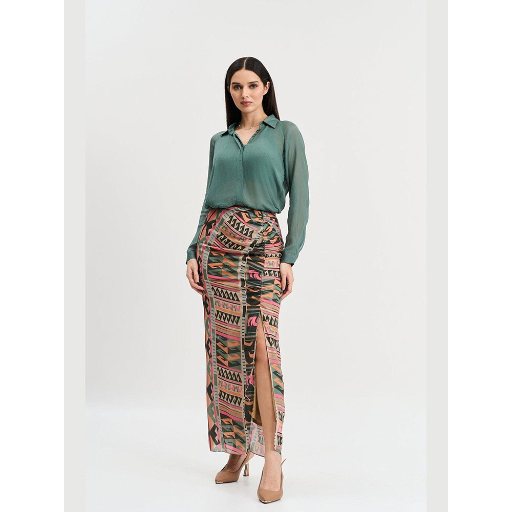 KOSWI Chalk Green Solid Button Down Shirt