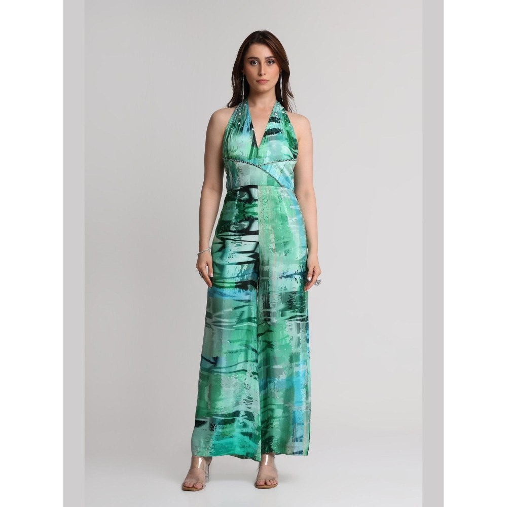 KOSWI Green Geometric Art Print Jumpsuit