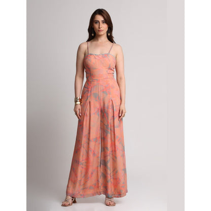 KOSWI Peach Abstract Floral Print Jumpsuit