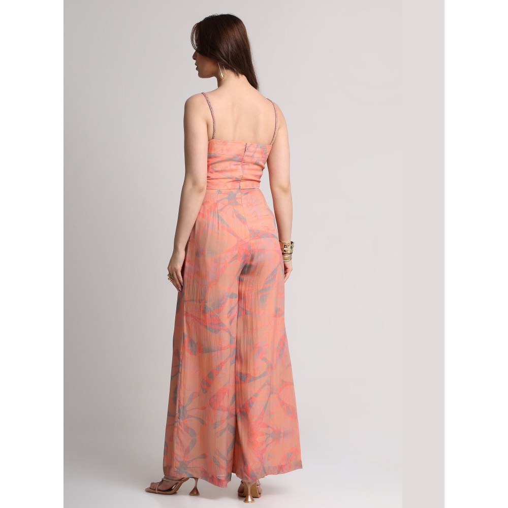 KOSWI Peach Abstract Floral Print Jumpsuit