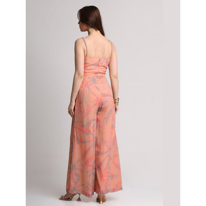 KOSWI Peach Abstract Floral Print Jumpsuit
