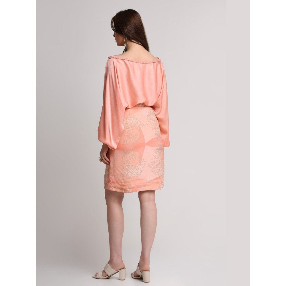 KOSWI Peach Abstract Flowers Lines Print Skirt
