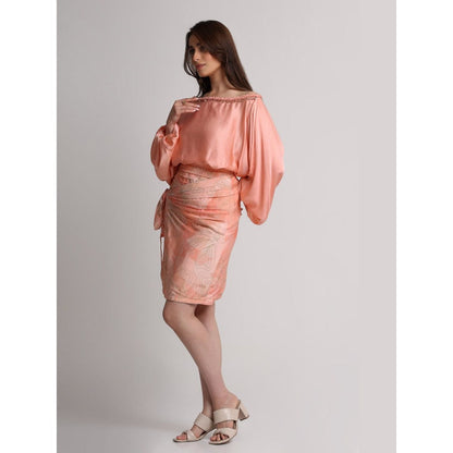 KOSWI Peach Abstract Flowers Lines Print Skirt