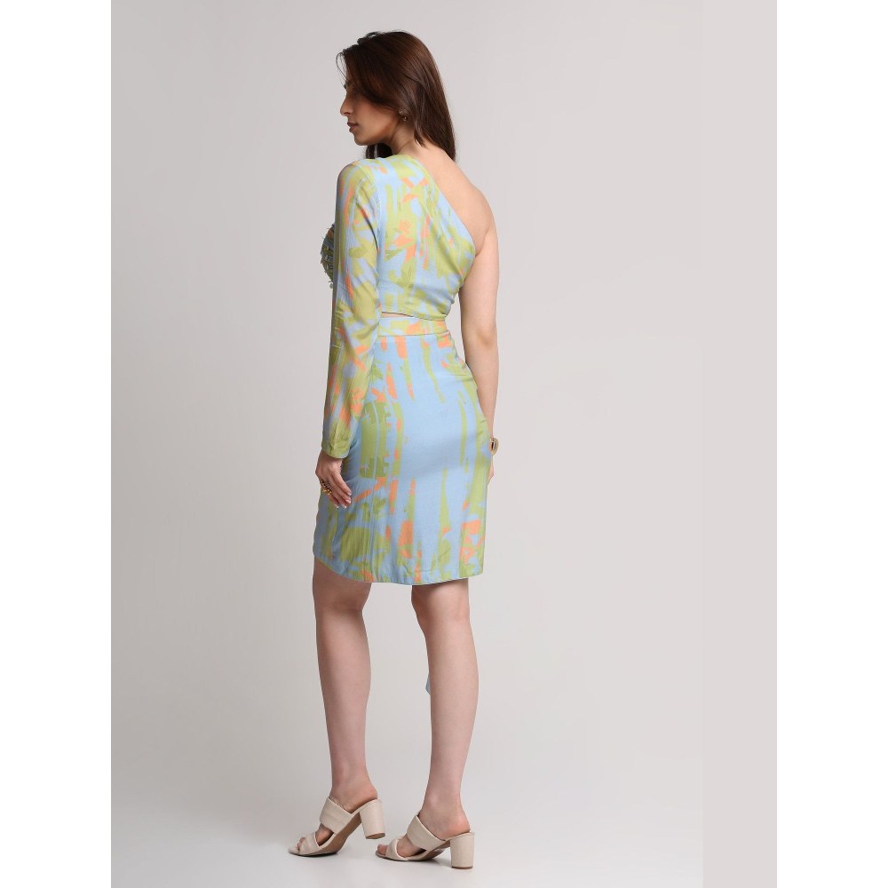 KOSWI Green Blue Abstract Print Skirt