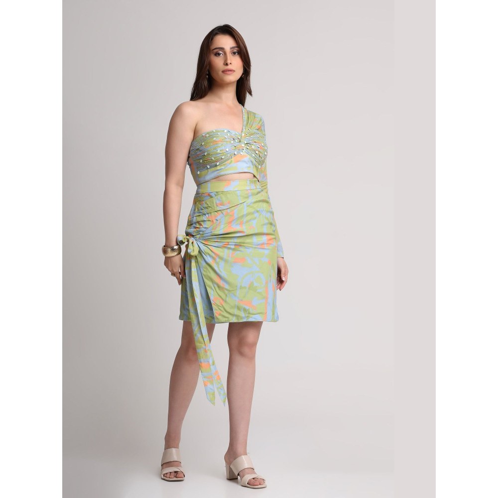 KOSWI Green Blue Abstract Print Skirt
