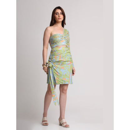 KOSWI Green Blue Abstract Print Skirt